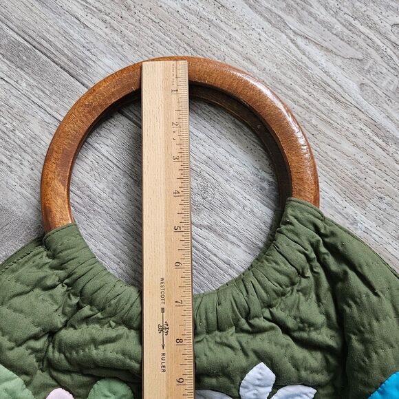 RT Import Boho Multicolor Hawaii Tropical Floral Purse Wood Handle Quilted Bag - Picture 8 of 16